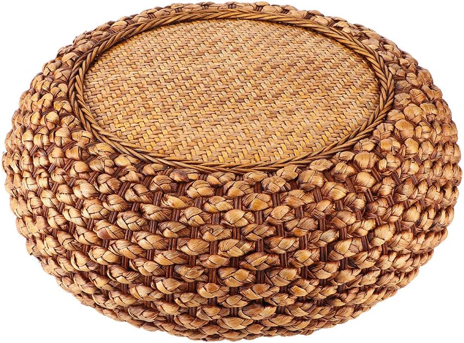 GLOGLOW Japanese Style Round Floor Cushion, Hand Woven Material with Sponge for Tatami Yoga Tea Ceremony Balcony Living Room