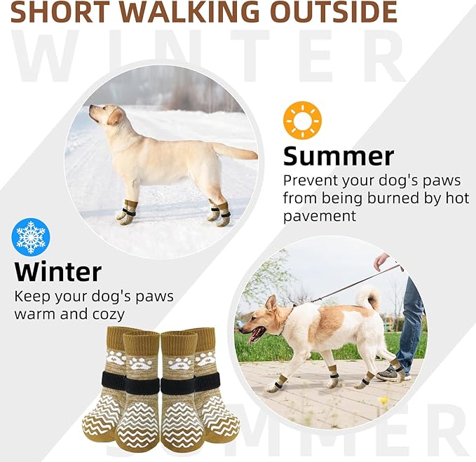 PUPTECK Anti Slip Dog Socks 2 Pairs with Double Grippers for Hardwood Floors, Shoes for Hot/Cold Pavement, Boots & Paws Protectors to Prevent Licking, Traction Booties for Senior Small Large Dogs