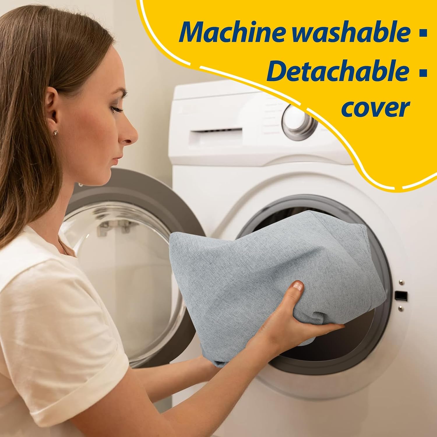 AAAAAcessories D-Shaped Chair Cushions, 2" Thick Dining Chair Pads with Ties and Removable, Machine-Washable Cover, 17" x 16", Set of 6, Gray