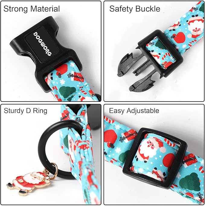 DOGWONG Christmas Santa Dog Collar- Cute Blue Christmas Penguin Dog Collar for Small Medium Large Dogs XS