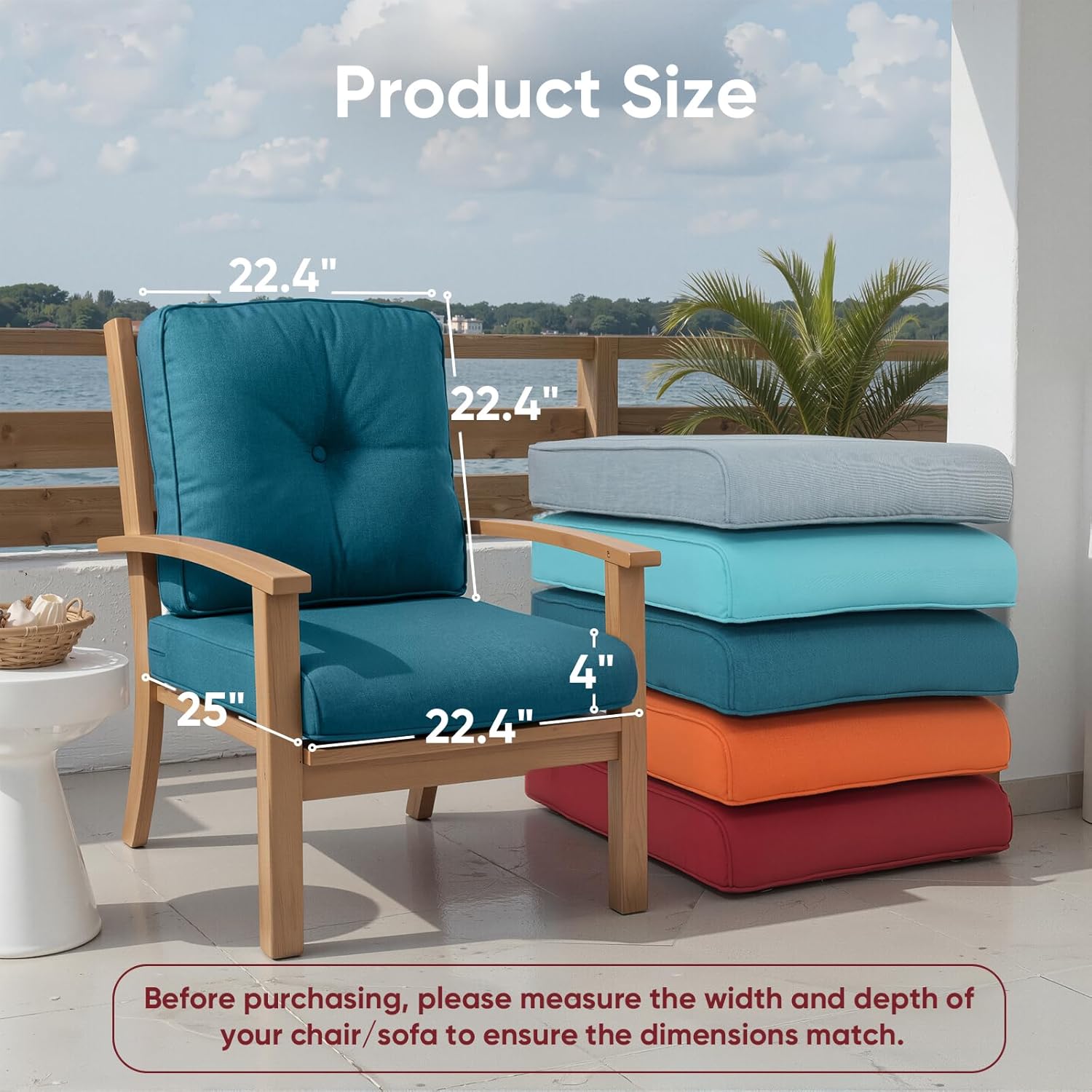 Outdoor Chair Cushion Set of 2, Waterproof Outdoor Seat Cushions 25x22 , Patio Chair Cushions for Outdoor Furniture, Couch Cushion Replacement, Include 2 Back & 2 Seat Cushions, Button/PeacockGreen