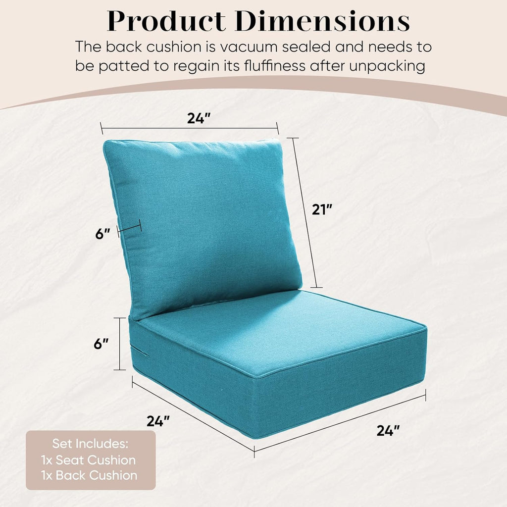 Luxury Outdoor Seat Cushion Set-24 x 24 x 6 Inch Outdoor Chair Cushions Set of 2 with Water Resistant & Removable Cover Outdoor Cushions for Patio Furniture Chair Sofa Couch