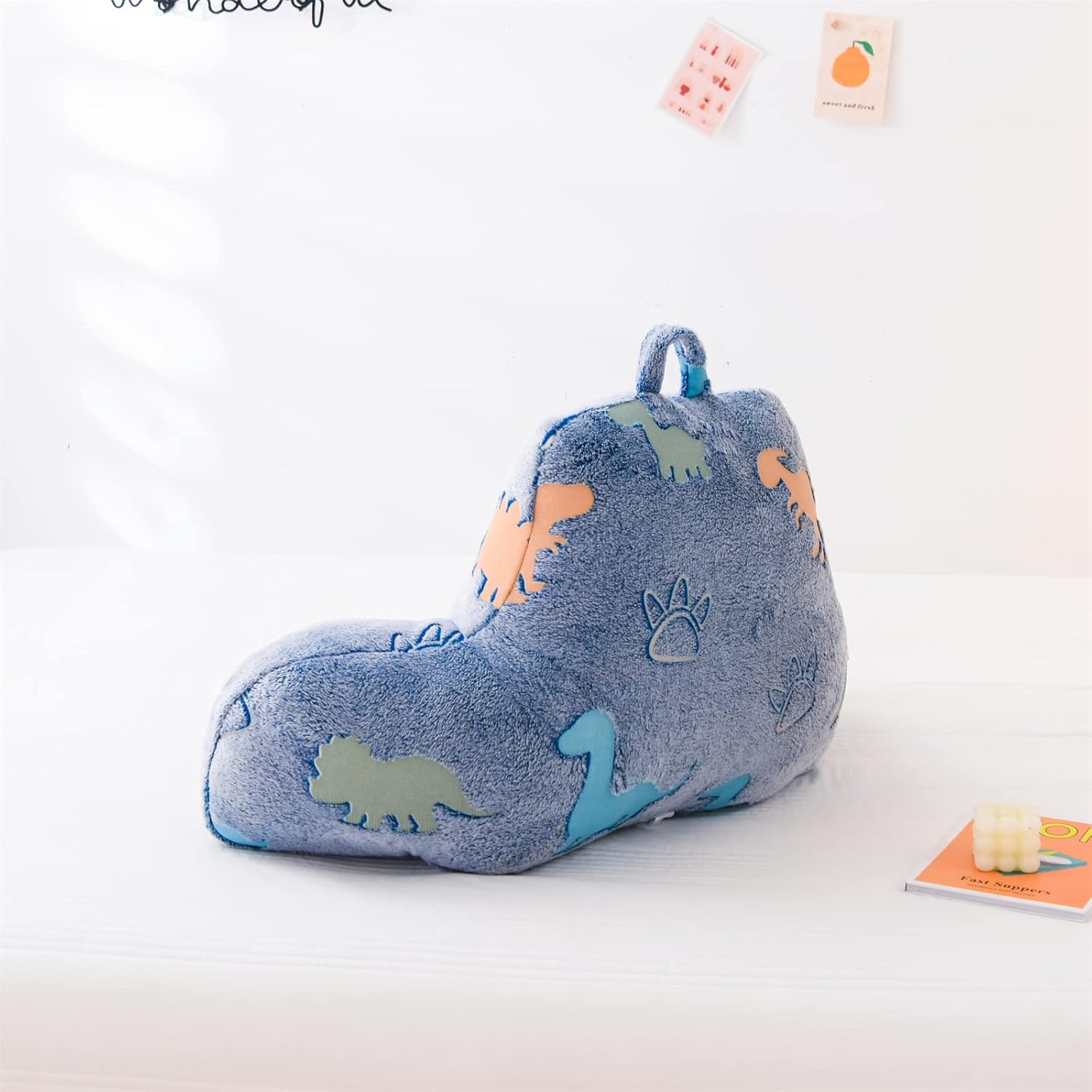 Meeting Story Dinosaurs Reading Pillows Rabbit Faux Fur Shaggy with Arms Bed Rest Pillows Back Pillow for Bed, Bed Chair Arm Pillow Bed Rest Pillow for Adults, Teens, Kids (Orange-Blue)
