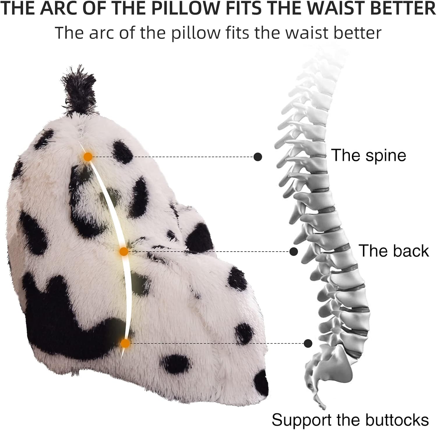 Aimuan Reading Pillow Bed Rest Pillow with Arms Plush Shaggy Fur Cushion for Adults Teens Incline Rest Sitting up & Sleeping Snoring Pillow with Pregnancy Lumbar Back Support (Standard, White-Black)