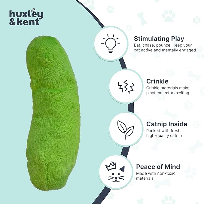 Huxley & Kent Plush Cat Toy - Interactive Catnip Toy for Cats & Kittens - Soft with Crinkle & Catnip - Fun Indoor Play - Pickle