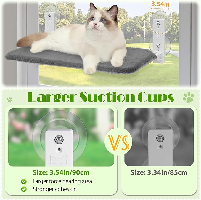 keny Cordless Foldable Cat Window Perch, Reversible Cover with Two Different Kinds of Fabrics, Dark Grey