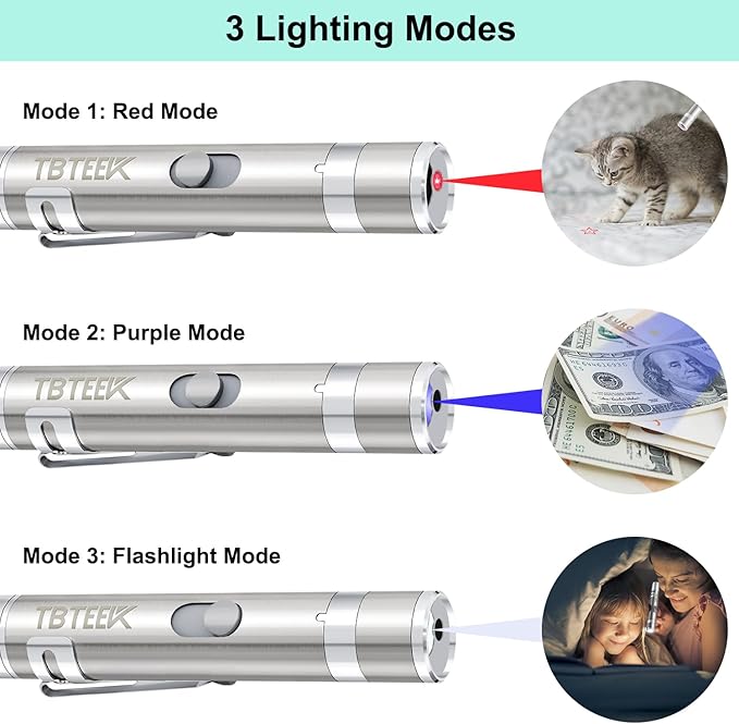 TBTeek Cat Toy, USB Rechargeable Interactive Kitten Toy, 7 Light Modes & Adjustable Patterns, Portable Pet Cat Mouse Toy for Fun Chase Play Exercise (2 Pack)