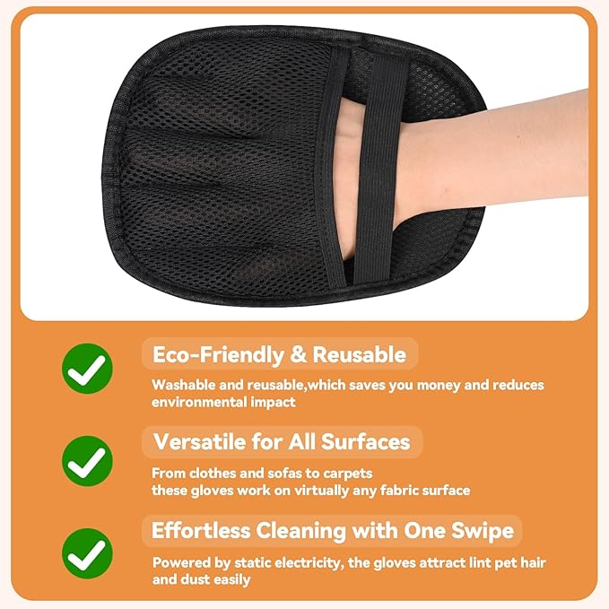 Pet Hair Remover Glove For Cats & Dogs 2pcs, Newly Upgraded Five-Finger Style Pet Hair Removal Tool Glove，Reusable Pet Hair Remover Electrostatic Gloves，Dog Hair Remover &Cat Hair Remover Clean Set