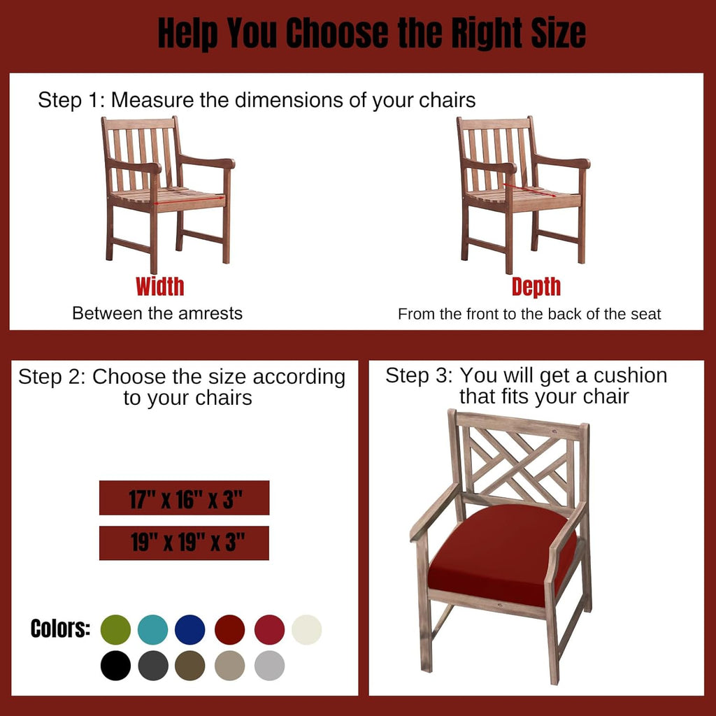 idee-home Outdoor Chair Cushions Set of 2, Thick 19" x 19" x 3" Patio Chair Cushions for Outdoor Furniture Waterproof with Ties, Seat Cushion, Chair Pads Dining Chair Spice