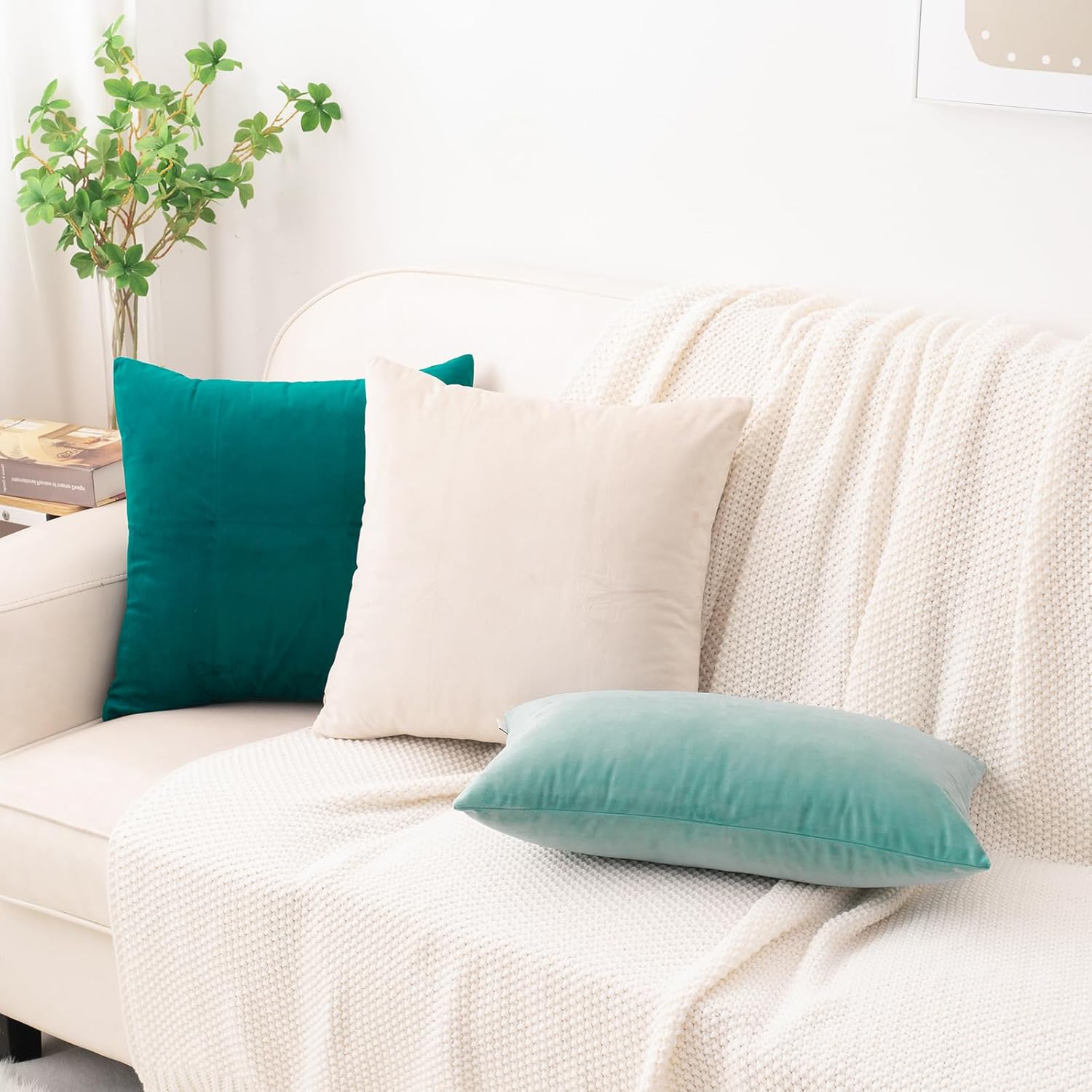 HWY 50 Teal Blue Velvet Rectangular Throw Pillow Covers 12x20 Inch, Pack of 2 Soft Cozy Solid Decorative Luxury Cushion Cases for Couch Sofa Bed Living Room Bedroom