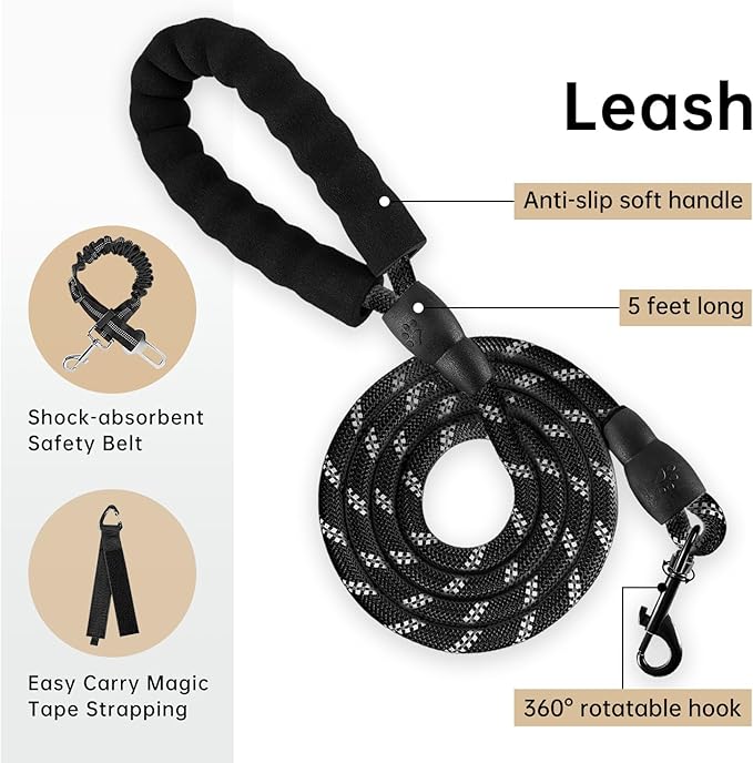 IVY&LANE No Pull Dog Harness with Leash Set, Reflective No Choke Pet Vest,Adjustable Oxford Dog Vest Harness with Easy Control Handle for Large Dogs (Light Brown,XL)