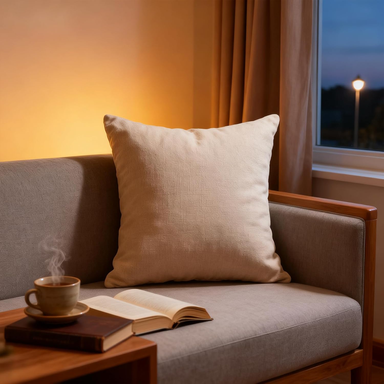 Throw Couch Pillow with Insert 18x18 Inches Set of 2 Square, Cute Modern Home Fall Decor for Living Room Sofa Bed Cushion Accent Case, Anthropologie Style Home Decor (Oatmeal #P2-01)