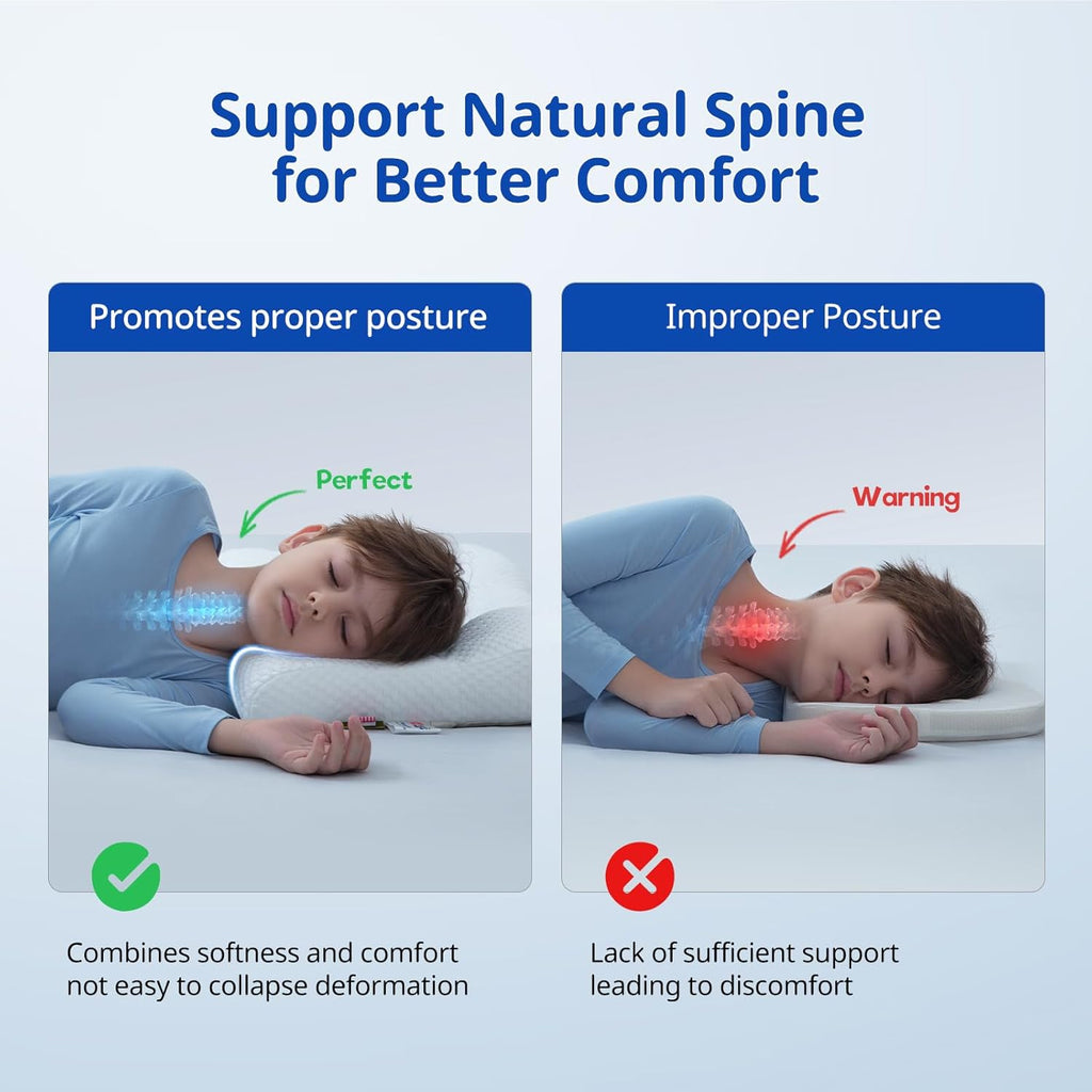 Toddler Pillow with Pillowcase, Breathable & Cozy Machine Washable Kids Pillow with Pillowcase, 21.6x13.8 Ergonomic Children Pillow for Boys and Girls Aged 3-8 (Blue, Height 2)