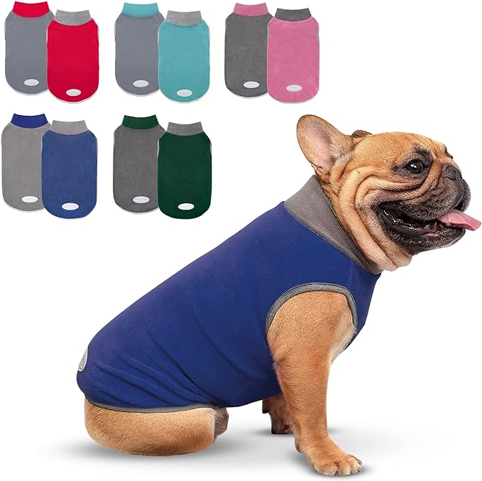 cyeollo 2 Pack Dog Sweater Stretchy Sweatshirt Soft Fleece with Reflective Stripe Pullover Jacket Pet Puppy Dog Clothes in Cold Weather Sweaters for Small Dogs Navy & Grey