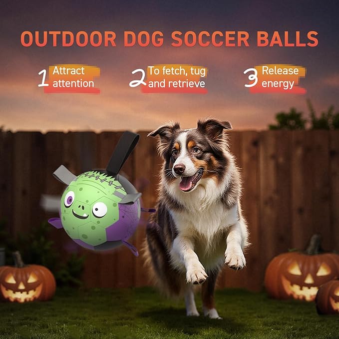 QDAN Dog Toys Ball: Dog Soccer Balls with Straps- Outdoor Herding Balls Toys for Small Medium Dogs- Christmas Puppy Pet Birthday Gifts- 6 Inch Purple Green