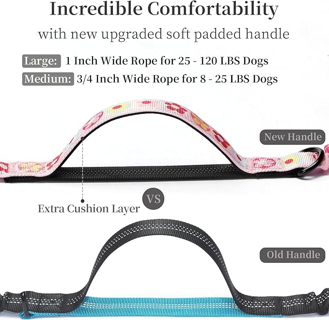 iYoShop Hands Free Dog Leash with Zipper Pouch, Dual Padded Handles and Durable Bungee for Walking, Jogging and Running Your Dog (Colorful Small Flower, Large)