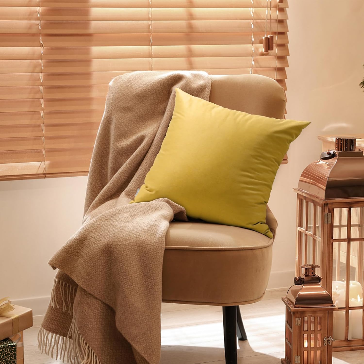 4-Pack 100% Cotton Comfortable Solid Decorative Throw Pillow Case,Thmyo Square Cushion Cover Pillowcase Sublimation Blank Pillow Covers DIY Throw Pillowcase(16x16 inch/ 40x40cm,Mustard Yellow)