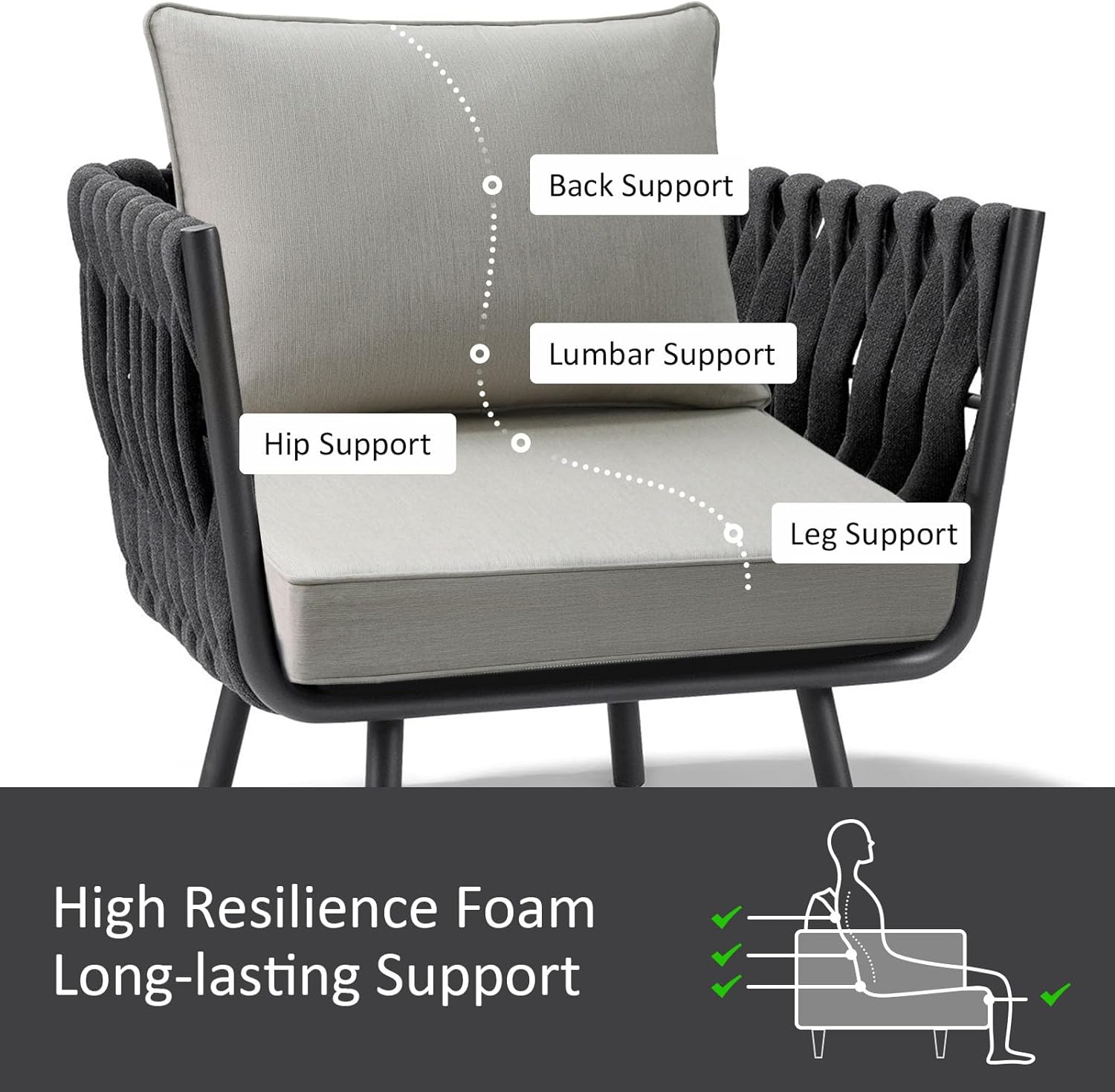 Sunbrella Outdoor Chair Cushions Set, 22" x 22", Set of 2, Water-Repellent, Fade Resistant, Deep Seat Bottom and Back Cushion for Backyard, Couch, Sofa and Patio Furniture, Specrtum Pebble