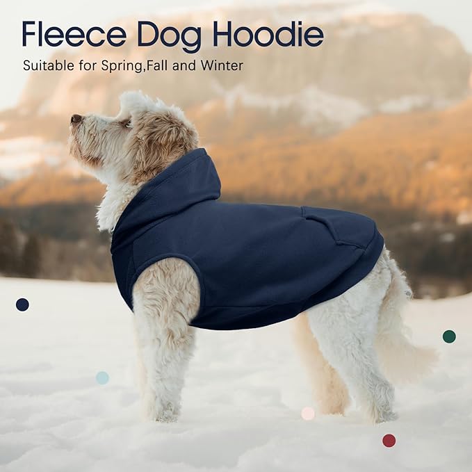IECOii XXL Dog Hoodie for Large Dogs, Fleece Dog Sweatshirt for Large Breed Male Female Dogs,Pet Pouch Hoodie Winter Sweater Coat with Leash Hole, Warm & Lightweight Outfit for Pitbull, Blue, 2XL