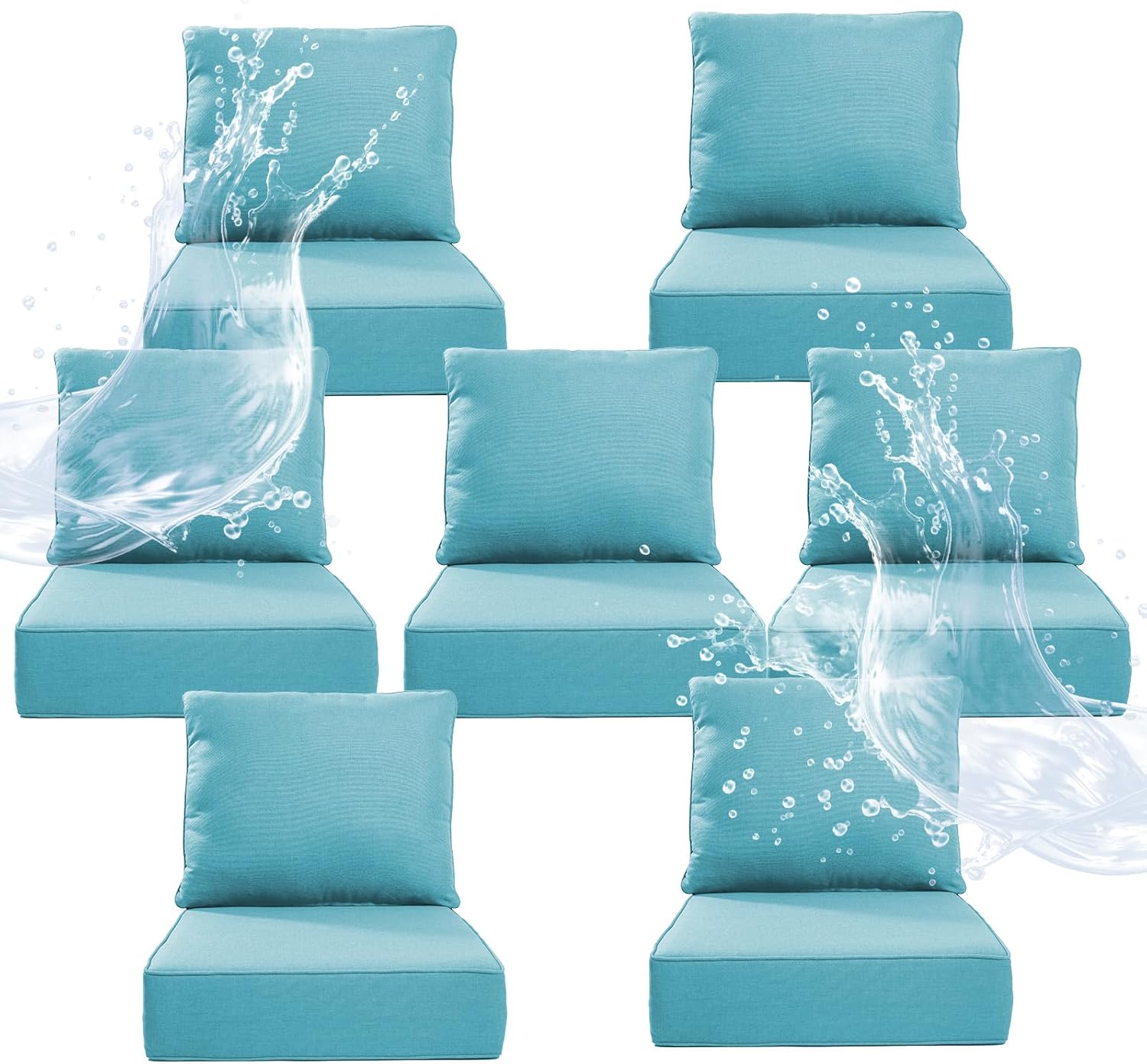 6" Thicker Outdoor Chair Cushion 7 Sets - 24" *24" *6" Waterproof Patio Furniture Cushions with Removable Cover, 28D High Density Sponge Filling Thicken Outdoor Patio Cushions - Turquoise
