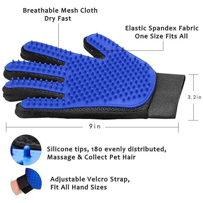 1 Pair [2-in-1] Pet Hair Removal Gloves - Five Finger Massage Design Pet Beauty Gloves, Suitable for pet dogs and cats to prevent hair tanglings(Dark blue)