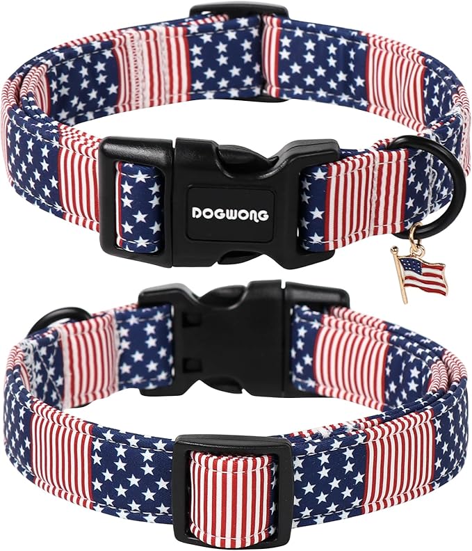 DOGWONG Patriotic Flag Dog Collar, 4th of July American Flag Dog Collars, Adjustable Cute Patriotic Pet Collars Fourth of July Design Dog Collar for Small Medium Large Dogs