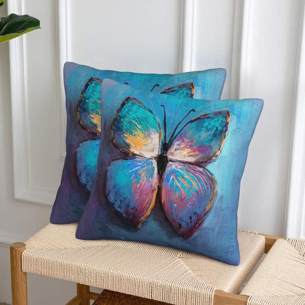 bassyil Blue Butterfly Throw Pillow Covers Decorative Linen Pillow Cases Set of 2 Square Cushion Cover for Couch Sofa Bedroom Patio 18x18 Inch