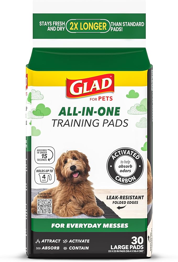 Glad for Pets Black Charcoal Puppy Pads | Puppy Potty Training Pads That ABSORB & NEUTRALIZE Urine Instantly | New & Improved Quality Dog Training Pads, 30 count