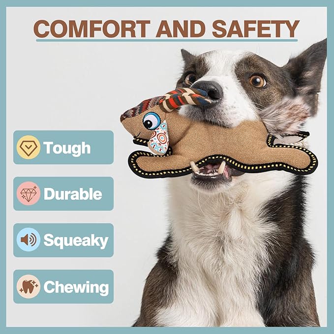 Tough Durable Squeaky Dog Toys for chewers Interactive to Keep Them Busy, Funny Tug of War Dogs Toy for Small Medium Large Cute Birthday Gift (Antelope)