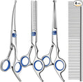 Professional 4 in 1 Dog & Cat Grooming Scissors Kit with Safety Round Tips,Sharp & Durable,Dog Shears for Grooming - Includes Straight, Curved, Thinning Scissors and Comb - Premium Pet Supplies