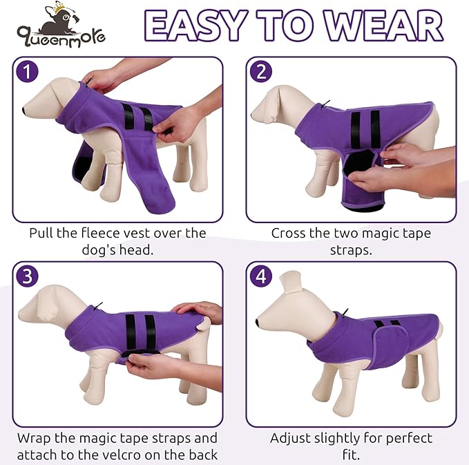 Queenmore Small Dog Sweaters, Soft Fleece Vest Pullover Dog Jacket with Leash Hole, Warm Winter Pet Clothes Cold Weather Doggy Dachshund Sweater for Medium Dogs Cats Boy or Girl (Lavender, S)