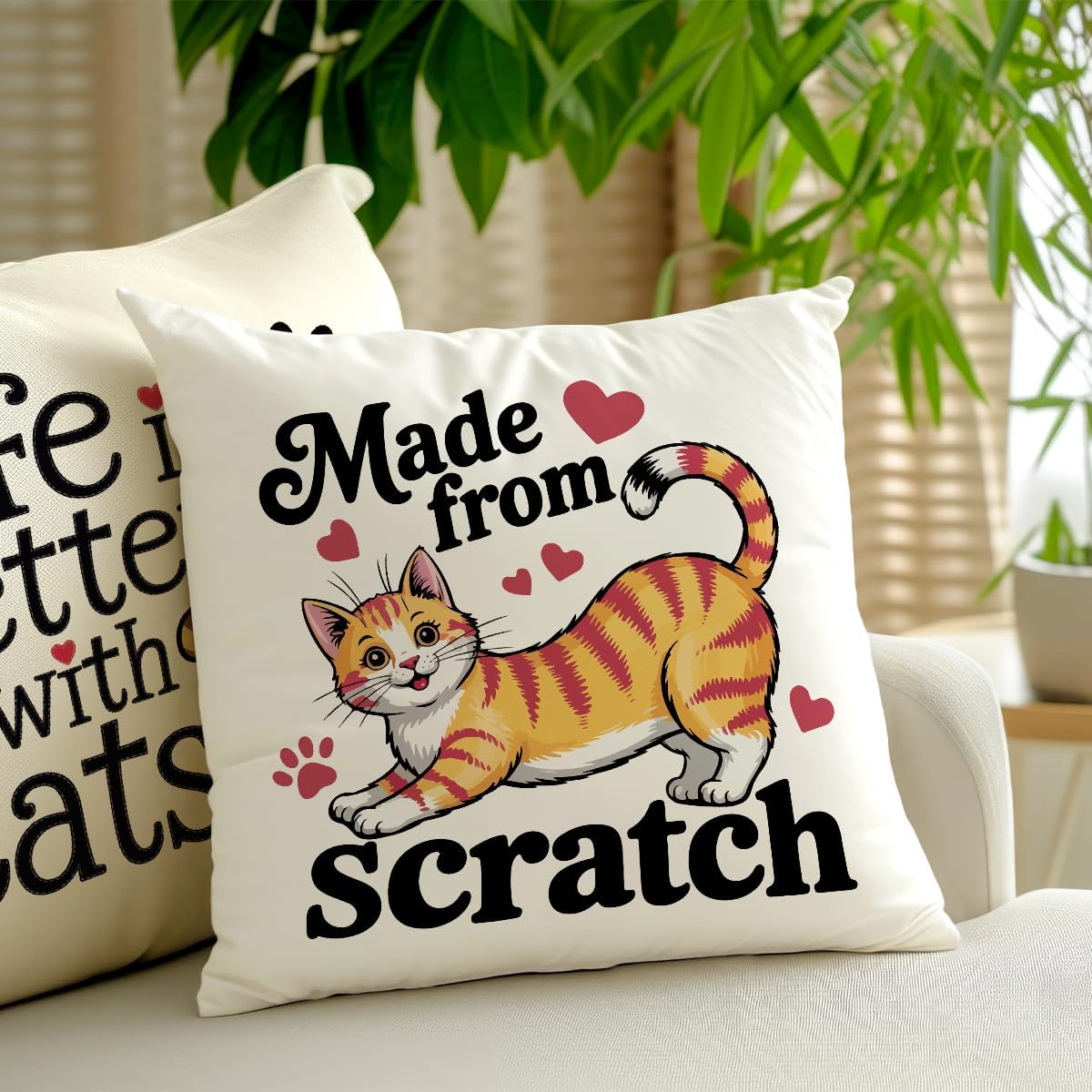 2 Pcs Abstract Cats Throw Pillow Cover, Crazy Cat Lady Gifts for Women Cat Decor, Square Decorative Throw Pillow Case for Couch Sofa Bed Bedroom Apartment Dorm Living Room Office Home Decor