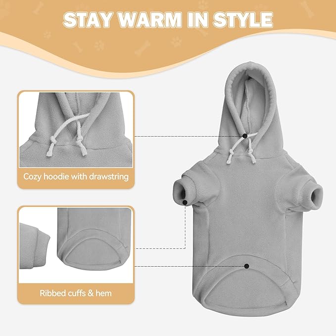 Dog Sweaters for Large Dogs,Dog Hoodie,Warm Fleece Sweatshirt with Hood & Pocket,Leash Hole,Cozy Cold Weather Pet Clothes Sweater Hoodie for Large Dogs(Grey,L)