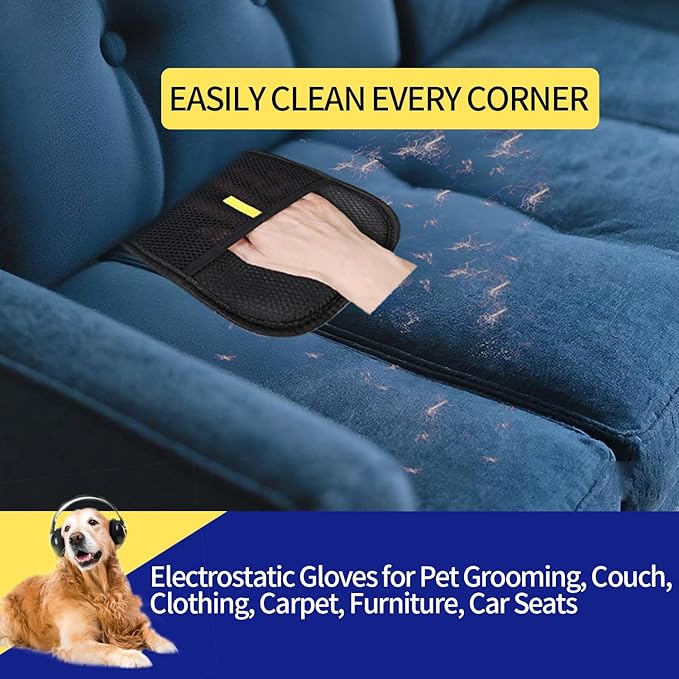 Pet Hair Removal Glove for Dogs & Cats-Upgraded Electrostatic Pet Hair Grooming Glove, Reusable Magic Brush Tool for Furniture, Couch, Carpet, Car Seats
