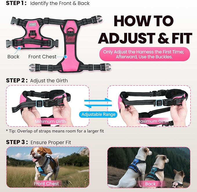 VIVAGLORY Dog Harness Easefit No Pull Dog Harness with Front Clip & Handle for Lifting Training, Adjustable Padded No-Pull Anti Pull Easy On for Puppy & Pet, L, Bright Yellow