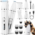 oneisall 4 in 1 Dog Grooming Kit with LCD Display, Dog Hair Trimmer for Paw Nail Grinder, Rechargeable Cordless Low Noise IPX7 Waterproof Pet Clippers (White)