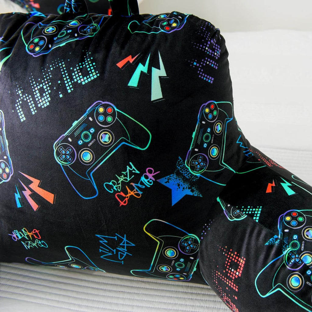NTBED Video Game Controller Printed Reading Pillow Bed Wedge Backrest with Arms, Couch TV Relax Bed Rest Pillow Back Support Cushion for Kids Teens Boys Girls,Multi Game