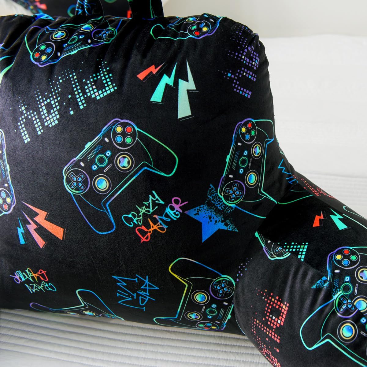 NTBED Video Game Controller Printed Reading Pillow Bed Wedge Backrest with Arms, Couch TV Relax Bed Rest Pillow Back Support Cushion for Kids Teens Boys Girls,Multi Game