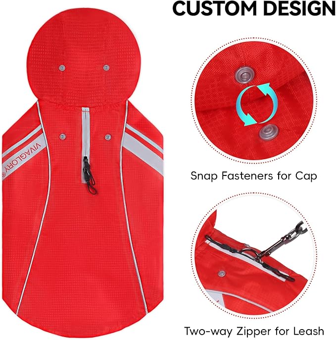 VIVAGLORY Wetoff Dog Raincoat, Rain Coat for Dog All Seasons Adventure, Rain Jacket with Harness Hole & Hood, Reflective Lightweight Waterproof for Doggy & Puppy, S, Red