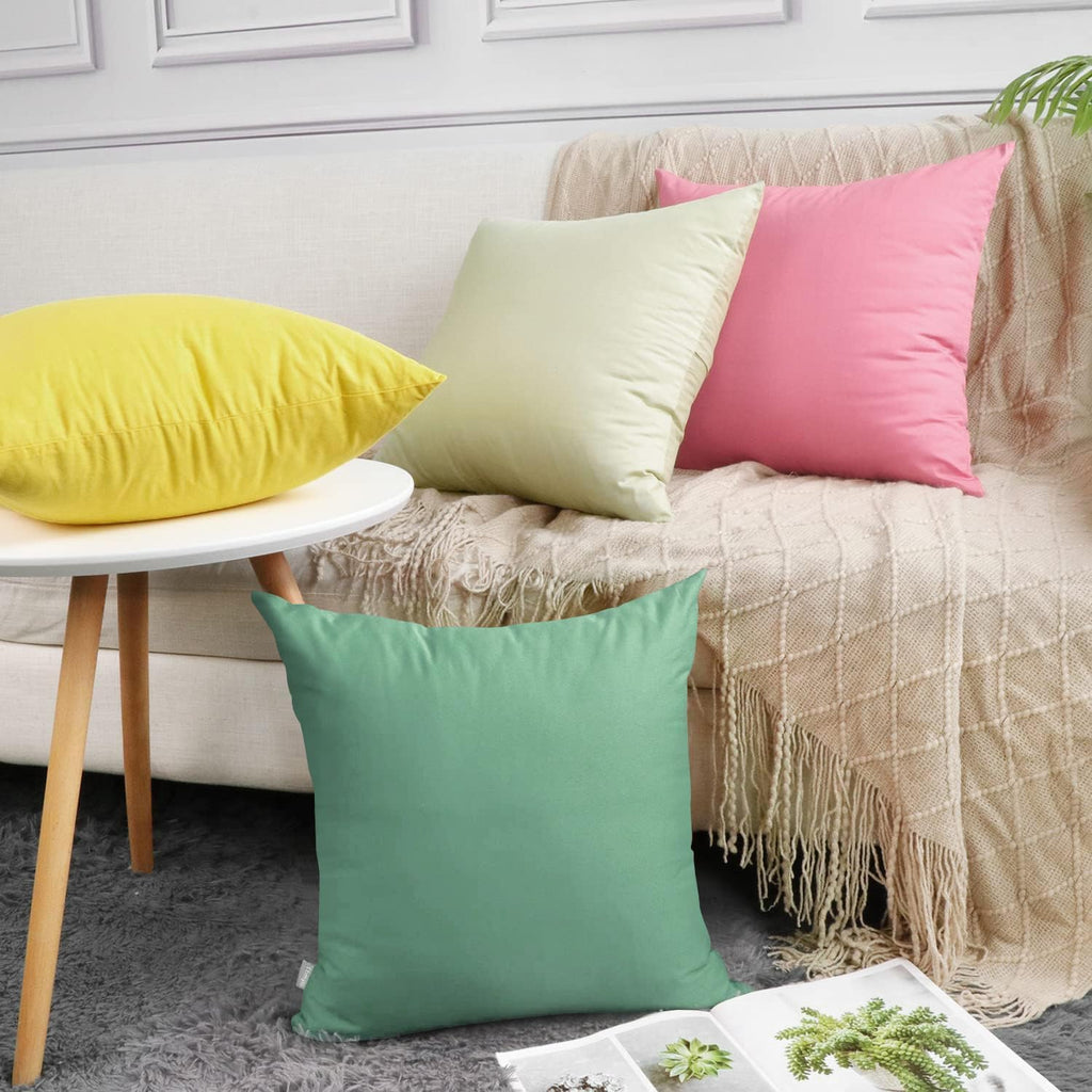 Thmyo 4-Pack 100% Cotton Comfortable Solid Decorative Throw Pillow Case, Square Cushion Cover Pillowcase Sublimation Blank Pillow Covers DIY Throw Pillowcase for Sofa(20x20 inch/ 50x50cm,Mist Green)