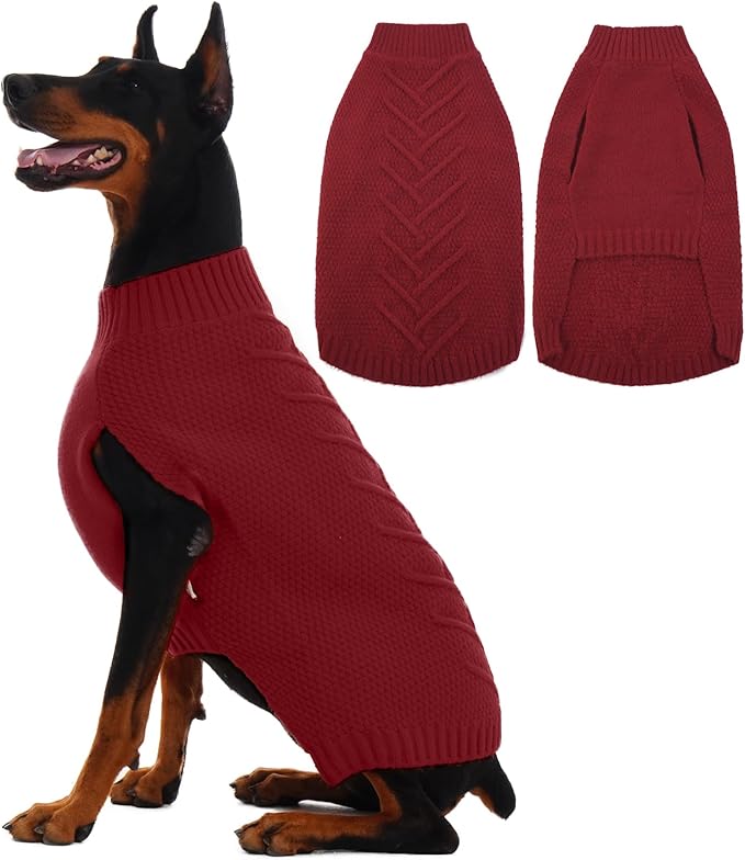 IECOii Extra Large Dog Sweater - Warm Xmas Dog Apparel, Dark Red - 3XL for Large Dogs (Labrador, Husky)