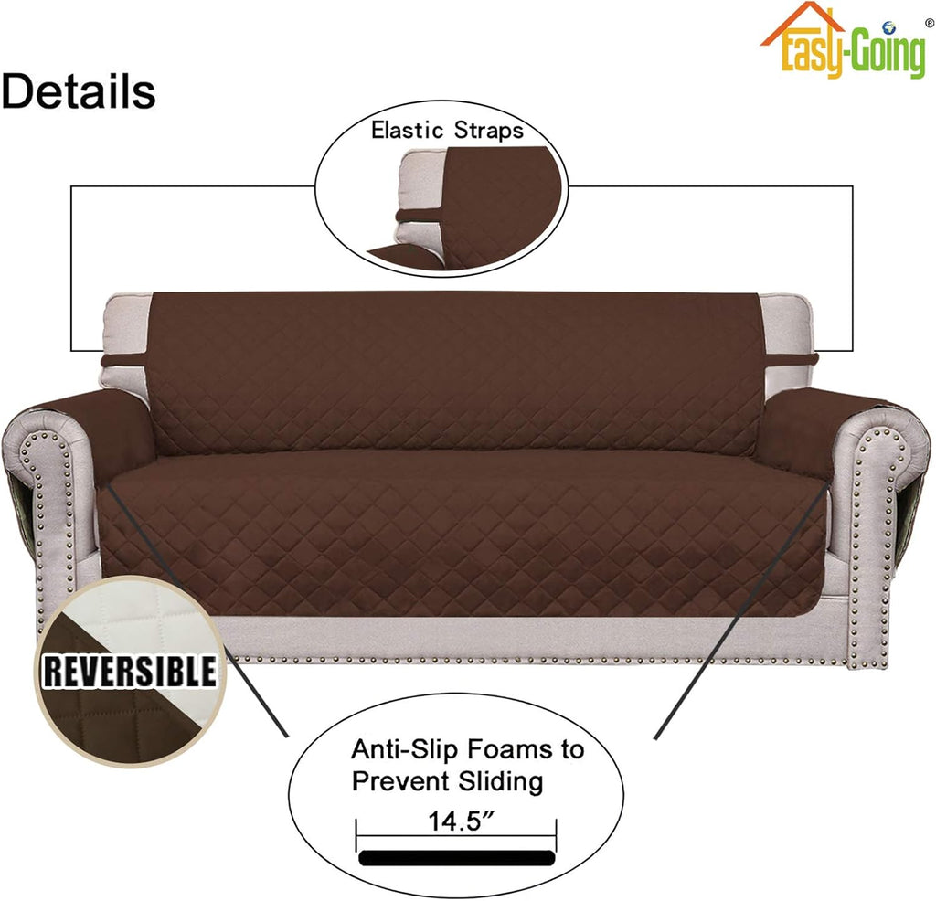 Easy-Going Sofa Slipcover Reversible Loveseat Sofa Cover Couch Cover for 2 Cushion Couch Furniture Protector with Elastic Straps for Pets Kids Dog Cat (Oversized Loveseat, Coffee/Ivory)