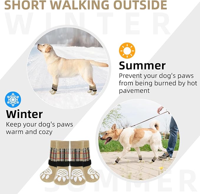 PUPTECK Anti Slip Dog Socks 2 Pairs with Double Grippers for Hardwood Floors, Shoes for Hot/Cold Pavement, Boots & Paws Protectors to Prevent Licking, Traction Booties for Senior Small Large Dogs