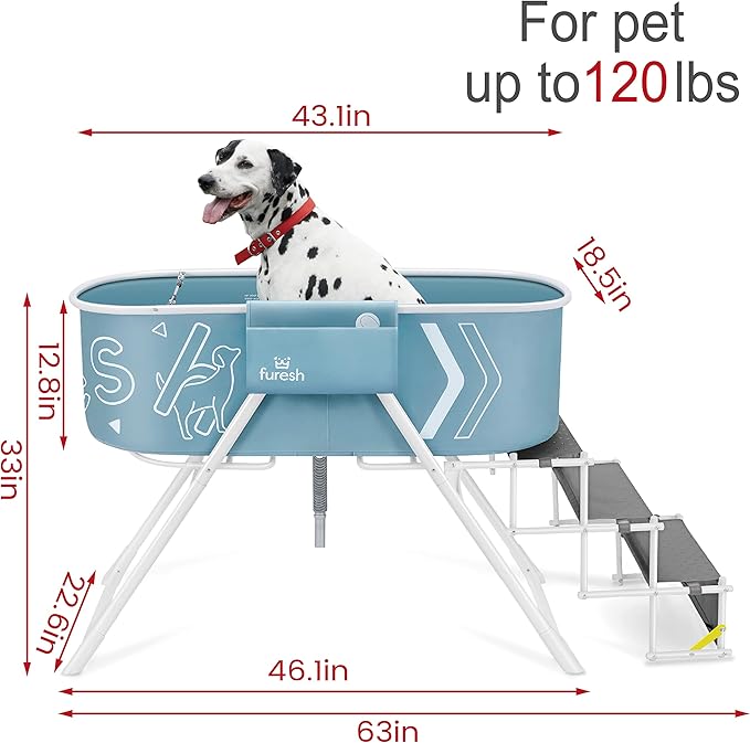 Furesh Big Dipper Dog Bath Tub with Stairs, Elevated Portable Foldable Wash Station with Steps for Bathing, Shower and Grooming, Indoor, Outdoor, for Medium to Large Size Dogs