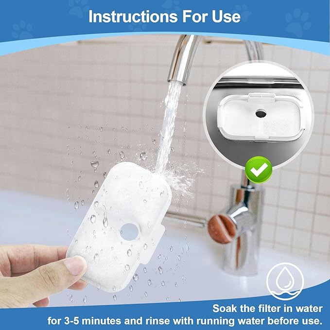 24 Pcs Replacement Filters for Dockstream Cat Water Fountain PLWF105/PLWF115/PLWF005, 12 Pack Pet Water Fountain Filters with 12 Pack Pre-Filter Sponges