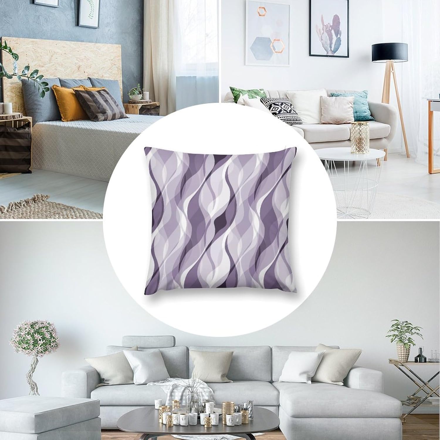Lavender Throw Pillow Covers Modern Purple and Grey Striped Decorations for Bedroom Living Room Farmhouse Sofa Pillows Bed Couch 20x20 Inch