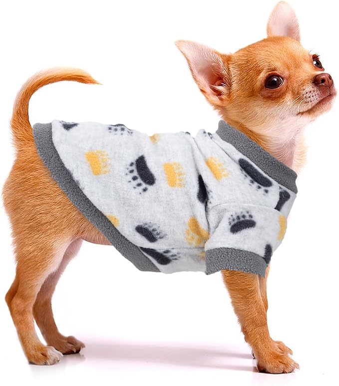 2 Pieces Dog Sweaters for Small Dogs, Fall Winter Fleece Dog Clothes, Soft and Warm Puppy Sweater Doggie Coat for Winter Pet Cloting for Chihuahua Yorkie (Dog Paws, Stars, Small)