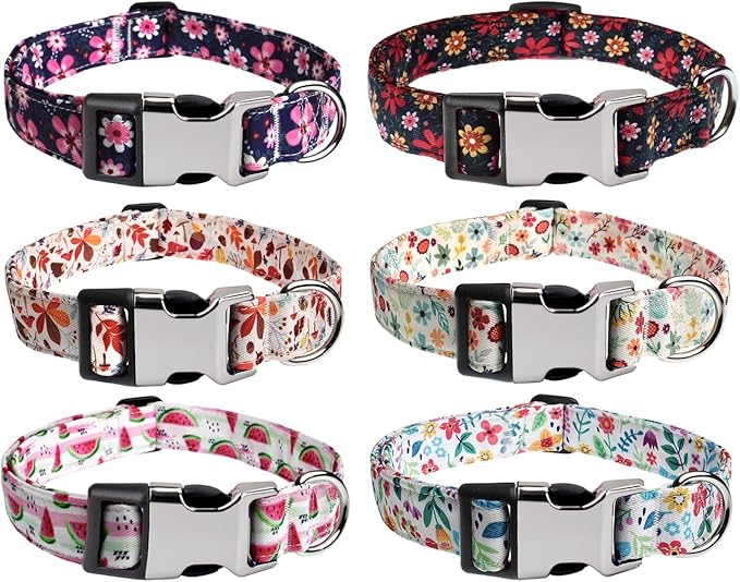 Personalized Dog Collars - Floral Custom Dog Collar with Engraved ID Name and Phone Number - Customized Dog Collars for Puppy Small Medium Large X-Large Boy Girl Dogs (Pack of 1)