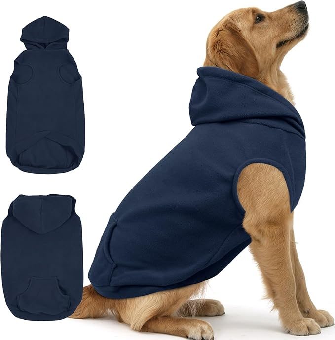 IECOii Dog Sweatshirt for Large Dogs, Hooded Fleece Vest with Leash Hole, XXXL Dogs Sweater for Giant Breed,Warm Polar Fleece Large Dog Hoodie for Fall Winter,Labrador,Doberman, Blue, 3XL