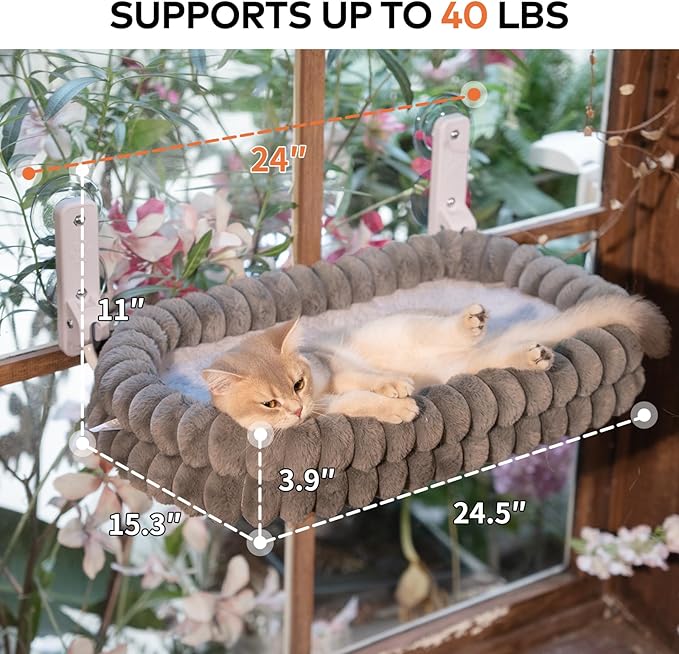 CHEERPALS Cat Window Perch for Indoor Cats Hammock for Window with Reversible Cushion, Foldable Cat Window Bed for Large Cats and Kittens(Grey,Medium)